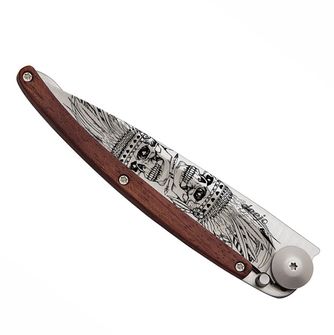 Deejo closing knife Tattoo Indian Skull Coral Wood