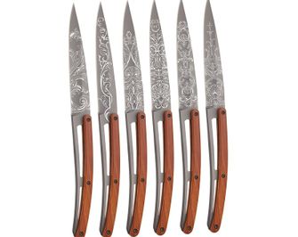 Deejo Tattoo set steak knife light gray surface Coralwood Grand Siecle