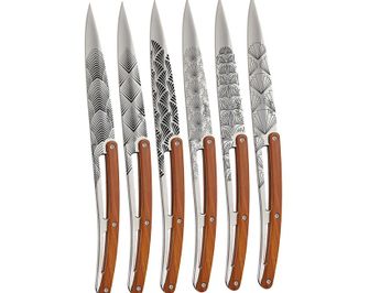 Deejo Tattoo set 6 steak knives glossy surface Coralwood Design Art Déco