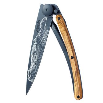 Deejo closing knife Black Tattoo Olive Wood Warmblood