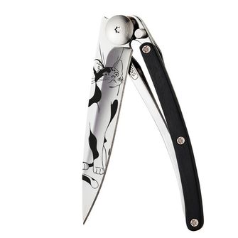 Deejo closing knife Tattoo Ebony Wood Cat