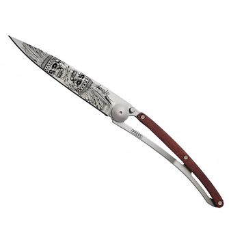 Deejo closing knife Tattoo Indian Skull Coral Wood