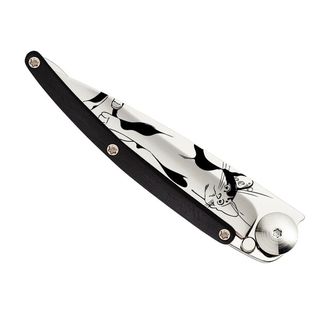 Deejo closing knife Tattoo Ebony Wood Cat