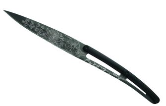 Deejo set 6 steak knives blade black titanium jagged blade handle black ABS design blossom
