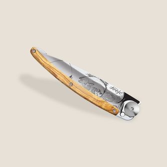 Deejo closing knife Tattoo Mirror Olive Wood Trout