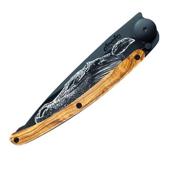 Deejo closing knife Black Tattoo Olive Wood Warmblood