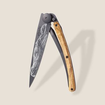 Deejo closing knife Black Tattoo Olive Wood Warmblood