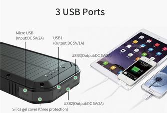 Basicnature 20k PowerBanka with wireless charging Qi and solar panel